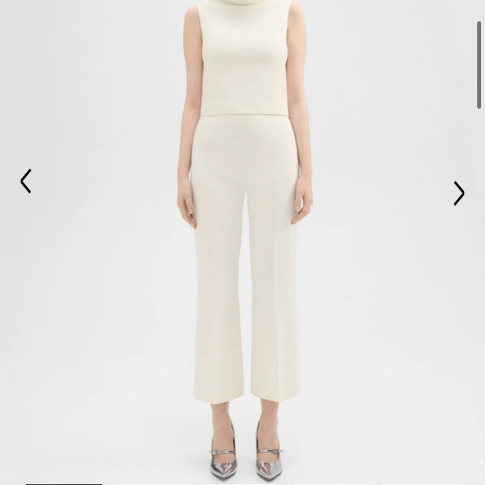 Theory Cropped Kick Pant in Double Weave in Ivory - NWT Size 0